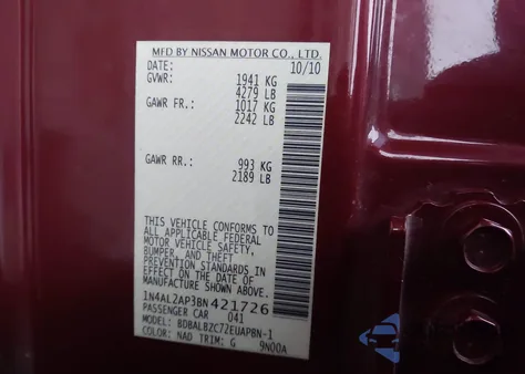 2011 Nissan Altima 2.5 S z USA, uszkodzony, nr VIN 1N4AL2AP3BN421726